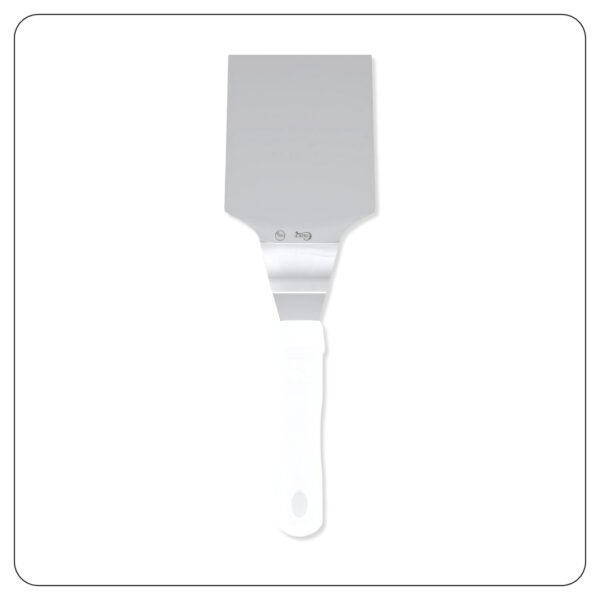 Beveled Square Edge Turner with White Polypropylene Handle  5"x4" - Image 3