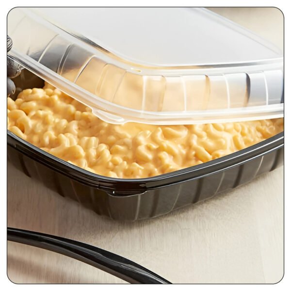 Microwavable 1-Compartment Black / Clear Plastic Hinged Container 9"x9"x3" - Image 5