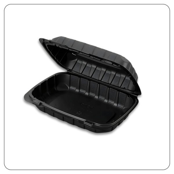 Microwaveable Black Mineral-Filled Plastic Hinged Take-Out Container 1-Compartment 9"x6"