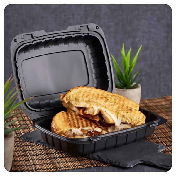 Microwaveable Black Mineral-Filled Plastic Hinged Take-Out Container 1-Compartment 9"x6" - Image 5